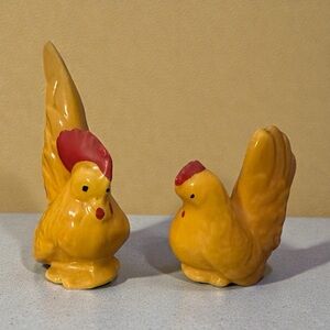 Yellow Rooster Figurines - Set of 2